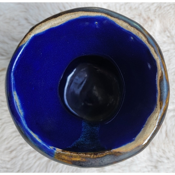 Brown metallic and blue handmade ceramic cup - Picture 7 of 13